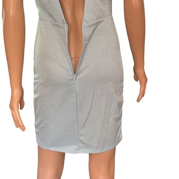 Crystal Doll Powder Blue Shimmery Side Ruched Bodycon Dress Size 9 - Picture 12 of 16